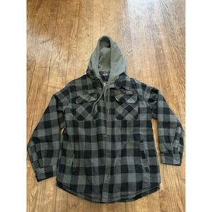 Smith's Workwear Jacket Mens Large Gray Black Plaid Sherpa Lined Hooded Flannel